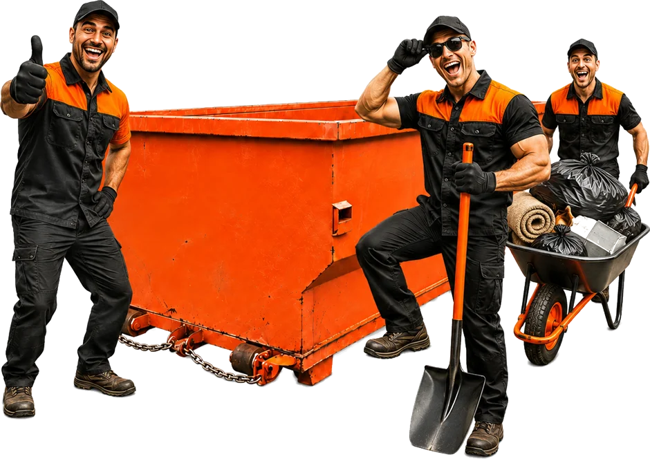 Whisky Water crew loading a roll-off dumpster